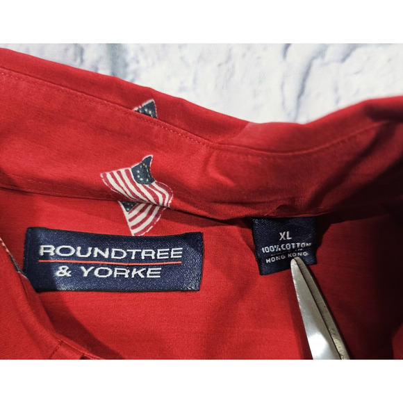 Roundtree & Yorke MENS SIZE XL Red American Flag Button Down Shirt USA - Picture 7 of 9